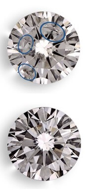 Clarity enhanced diamonds before and after the enhancement